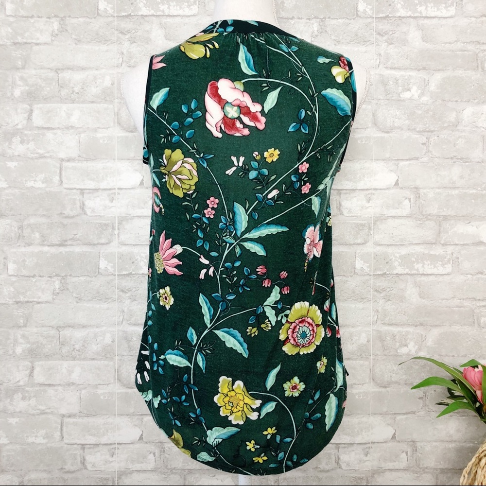LOFT Green Floral Print Tank Top Size XXS - Picture 3 of 16